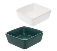 WEKAMOS 2Pcs Ceramic Pet Feeding Bowls Fall Bite Resistant Small Food Dish for Hamsters Cats Small Animals Easy to Clean White and Dark Green