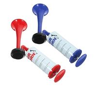 WEKAMOS 2Pcs Cheer Air Horn Hand Push Pump for Soccer Match Loud Sound Sports Event Party Favor Red Blue Handheld Trumpet for Celebrations and Outdoor Activities