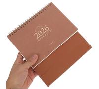 WEKAMOS 2pcs Desk Calendar Standing Flip Twin Wire Binding Small Large Khaki Desktop Planner for Daily Scheduling Home Office Organization