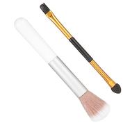 WEKAMOS 2pcs Double Ended Highlighter Brush for Eyeshadow Contouring Soft Synthetic Bristles Comfortable Grip Makeup and Beginners