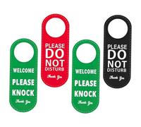 WEKAMOS 2Pcs Double-sided Do Not Disturb Door Sign Premium Leather Hotel Door Indicator with Privacy and Please Knock Messages Hanging Office and Meeting Signs Easy Installation Red Green