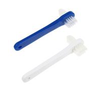 WEKAMOS 2pcs Dual Head Denture Brush with T Shaped Design for False Teeth Cleaning White Nylon Bristles Non Slip Handle Stain Removal for Hard to Reach Areas