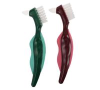 WEKAMOS 2pcs Dual Head Denture Cleaning Brush with Firm Bristles for Stubborn Stain Removal Nonslip Grip Handle Designed for Elderly Precise Oral Care Tool for False Teeth and Dental