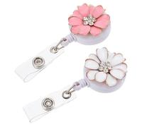WEKAMOS 2Pcs Flower Rhinestone Badge Clips Retractable Name Badge Holders Lightweight Wear Id Card Holders for Nurses Students Volunteers with Extendable Cord