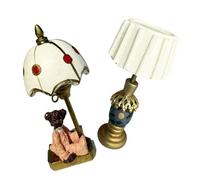 WEKAMOS 2pcs Mini Dollhouse Furniture Tiny Desk Lamps with Bear and White Shade Detailed Miniature Table Lights for Dollhouse Decor Collectors and Creative Photography Props