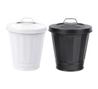 WEKAMOS 2pcs Mini Iron Garbage Can with Lid and Large Opening, Galvanized Metal Desktop Trash Bin with Rounded Edges, Compact Flower Pot the Sink or Camper Use