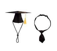 WEKAMOS 2pcs Pet Graduation Hat and Tie Set Black Adorable Cat Dog Accessories Soft Breathable Party Supplies for Birthday Halloween Daily Use