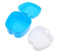 WEKAMOS 2pcs Portable Denture Storage Box Filter Plastic Denture Case for Travel and Daily Use Dual Purpose Container for False Teeth and Dental Appliances White and Light Blue