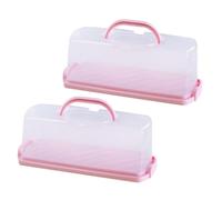 WEKAMOS 2pcs Portable Transparent Bread Storage Container with Lid Lightweight Rectangular Toast Box for Fresh Snack and Cake Keeping Easy Carry Pink Bread Keeper for Kitchen Use