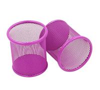 WEKAMOS 2pcs Purple Round Mesh Steel Pencil Holder Tall Office Desk Organiser for Scissors Rulers Metal Pen Cup for Home and Office Supplies