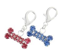 WEKAMOS 2pcs Rhinestone Dog Bone Collar Pendants Hanging Decor for Pet Collars Pink and Blue Dog Cat Necklace Accessories with Sparkling Studs for Puppy