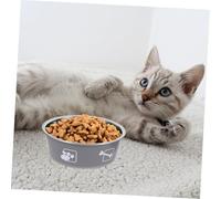 WEKAMOS 2Pcs Stainless Steel Pet Feeding Bowls Non-slip Puppy Feeder Dog Cat Food Containers Anti-spill Gray Blue Paw Bone Design