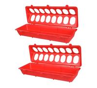 WEKAMOS 2PCS Sturdy Pigeon Feeding Trough Red Plastic Bird Food Box for Small Birds Including Parrots Budgies Cockatiels Easy to Clean Spatter Design