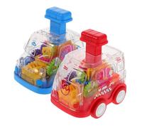 WEKAMOS 2pcs Transparent Gear Push to Go Vehicle Friction Powered Inertia Car for Educational Non Electronic Montessori Learning with Visible Moving Gears Blue Red