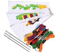WEKAMOS 3 Sets Embroidery Bookmark Kit with Cross Stitch Penguin Dinosaur Cactus Patterns DIY Craft Bookmarks for Beginners and Teens Polyester Material Handmade Sewing Craft for Readers