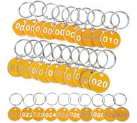 WEKAMOS 30Pcs Yellow Aluminum Alloy Key Identification Tags with Keyrings, Round Number Labels 1-30 for Office and School Key Marking and Portable Keychain Use