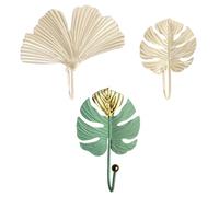 WEKAMOS 3pcs Mini Leaf Shape Wall Hooks Gold and Green Iron Coat Key Scarf Hangers for Home Decoration, Door and Window Mounted Storage Organizer