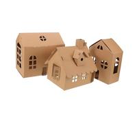 WEKAMOS 3pcs Miniature Cardboard Dollhouse Kit for Kids Preschool DIY Crafting Paintable Surfaces, Large Wide and Long Model Houses and Small Moer House for Educational Art Projects