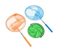 WEKAMOS 3PCS Stainless Steel Telescopic Fishing Nets with Folding Bucket Orange Light Blue and Green for Outdoor Insect Catching and Butterfly Exploration Activities
