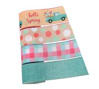 WEKAMOS 4 Rolls 6.3cm Easter Wired Edge Ribbon Set with Colorful Flower and Buffalo Plaids Patterns, 5 Yards Each, Spring Fabric Craft Ribbon for Present Wrapping and Party Decor