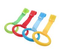 WEKAMOS 4pcs Baby Crib Hand Pull Rings Plastic Walking Assist Toys with Nylon Straps Lightweight Infant Learning Tools for Toddler Standing and Motor Skill Development