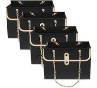 WEKAMOS 4pcs Bouquet Bag for Packing Tote Bag Reusable Multi-functional Rectangular Black Paper and Metal for Wedding Arrangements and Mother's Day
