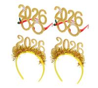 WEKAMOS 4PCS Glitter Year Hair Bands with Sparkling Eyeglasses and Tinsel Headbands for Years Eve Party Decorations and Holiday Celebrations