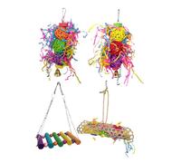 WEKAMOS 4pcs Parrot Rattan Ball Chewing Set Creative Swing Hanging for Birds Promotes Exercise Adventure Safe for Cockatiels Parakeets and More