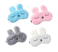 WEKAMOS 4pcs Plush Cartoon Eye Masks Breathable Shading Blindfolds for Sleep and Relaxation Soft Comfortable Eye Patches in Assorted Blue Gray White Pink Colors for Travel Home Office