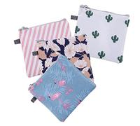 WEKAMOS 4Pcs Reusable Sanitary Pad Storage Pouches Adorable Period Bags for Women Compact Travel Accessories for School Office Outdoor Use Cactus Flamingo Stripe Flower