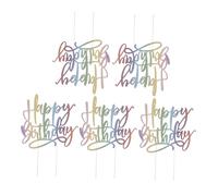WEKAMOS 5pcs Glitter Rainbow Happy Birthday Cake Toppers Vibrant Scallion Powder Cupcake Picks Easy-insert Party Decorations for Showers and Birthday Celebrations