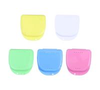 WEKAMOS 5pcs Orthodontic Retainer Boxes with Ventilation Lightweight Denture Storage Containers for Braces Teeth Straightening Portable Travel in Blue White Pink Yellow Green