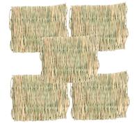 WEKAMOS 5pcs Small Natural Woven Straw Mat for Rabbit and Guinea Pig, Four Seasons Insulated Grass Bed Mat for Bunny, Chinchilla, Hamster Nest