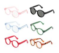WEKAMOS 6pcs Miniature Dollhouse Eyewear Set Round Mini Doll Glasses in Leopard Pink Blue Red Green Black Decorative Dolls Accessories DIY Crafts and Party Favors