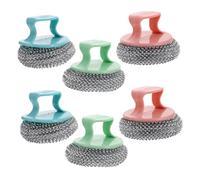 WEKAMOS 6pcs Stainless Steel Scourers for Pots Pans Kettle Cleaner Dish Scrubber Brush Heavy Duty Wire Sponge Non-skid Handle Kitchen Cleaning Tools