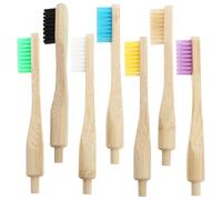 WEKAMOS 7pcs Bamboo Toothbrush Replacement Heads with Soft Nylon Bristles Biodegradable Oral Cleaning Supplies for Home Use White Yellow Purple Blue Beige