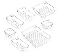 WEKAMOS 7pcs Plastic Storage Boxes Make-up Organiser Lipstick Organizer Jewelry Holder Drawer Divider Set Non-slip Stripes, Modular Cosmetic and Jewellery Storage for Vanity Drawers