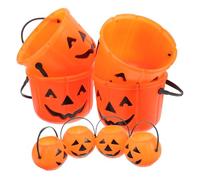 WEKAMOS 8pcs Halloween Pumpkin Candy Containers with Handles Plastic Trick Treat Buckets for Family School Parties and Holiday Decorations