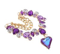 WEKAMOS Adjustable Purple Heart Pendant Dog Collar with Crystal Rhinestones, Bling Puppy and Cat Necklace Jewelry for Small Dogs and Kittens, Valentine’s Day Pet Accessory