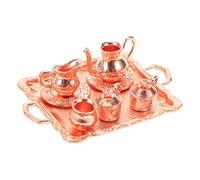 WEKAMOS Alloy Miniature Teaware Set Dollhouse Decor Adorable Fake Teaware for DIY Craft Supply Landscape Prop Chic Rose Gold Design