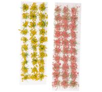 WEKAMOS Artificial Flower Cluster Tufts 60pcs Simulated Pink Cherry Blossom Yellow Rapeseed DIY Miniature Grass Tuft Model for Sand Table and Miniature Landscape Decoration