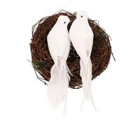 WEKAMOS Artificial Rattan Bird Nest with Faux White Doves Realistic Garden Bird Ornament for Home Balcony Decor DIY Handwoven Nest for Photography Props and Outdoor Decoration