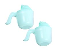 WEKAMOS Baby Shampoo Rinse Cup Set 2pcs for Toddlers, Curved Handle Green Plastic Baby Bath Cups for Hair Washing and Rinsing in Bathroom Safety