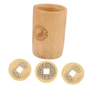 WEKAMOS Chinese Bamboo Divination Game Pot with Copper Coins for Fortune Telling Buddhist Rituals and Feng Shui Mini Bamboo Bucket for Traditional Spiritual Practices and Fun Family Play