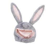WEKAMOS Christmas Rabbit Ears Hood Warm Plush Cap with Chin Strap Soft Bunny Costume Hat for Winter Cosplay and Holiday Parties Grandma Grey