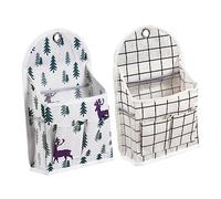 WEKAMOS Cotton Linen Hanging Bag and Door Hanging Pouch 2pcs Set, Multipurpose Storage Organizer for Sundries, Small Deer Plaid Pattern, Wall-Mounted No-Drill Storage Solution for Home and Kitchen