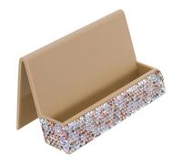 WEKAMOS Crystal Rhinestone Business Card Holder Stand for Desk Single-sided Golden Business Name Card Organizer with Secure Vertical Display Decorative Office Desktop Rack for Professional