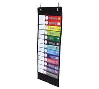 WEKAMOS Daily Schedule Pocket Charts Hanging Organizer for Classroom Black Oxford Cloth with Transparent Pet Practical Agenda Storage for Efficient Management