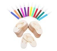 WEKAMOS DIY Wooden Slipper Ornaments with Paintbrushes Sturdy Wood Cutouts for Summer Holiday Decor and Beach Party Crafts Unfinished Wooden Slippers for Home Decoration and Creative Craft