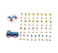 WEKAMOS Educational Wooden Traffic Sign for Beech Wood DIY Roadblocks Interactive Learning Game Safe Montessori Street Road Signs for Imaginative Play